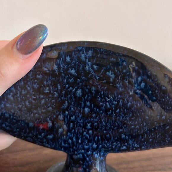 Vintage Mid-Century 70s Modern Blue Glazed Stoneware Napkin Holder Pottery - Picture 7 of 8